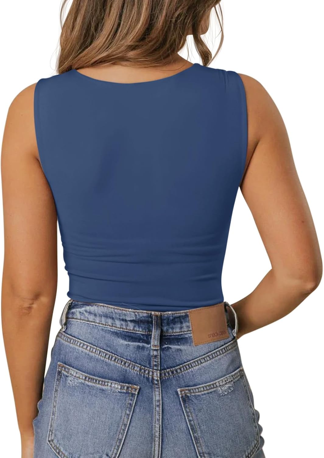 PINKMSTYLE Women's Basic Double Lined V Neck Tank Tops Sleeveless Shirts Slimming Summer Tops