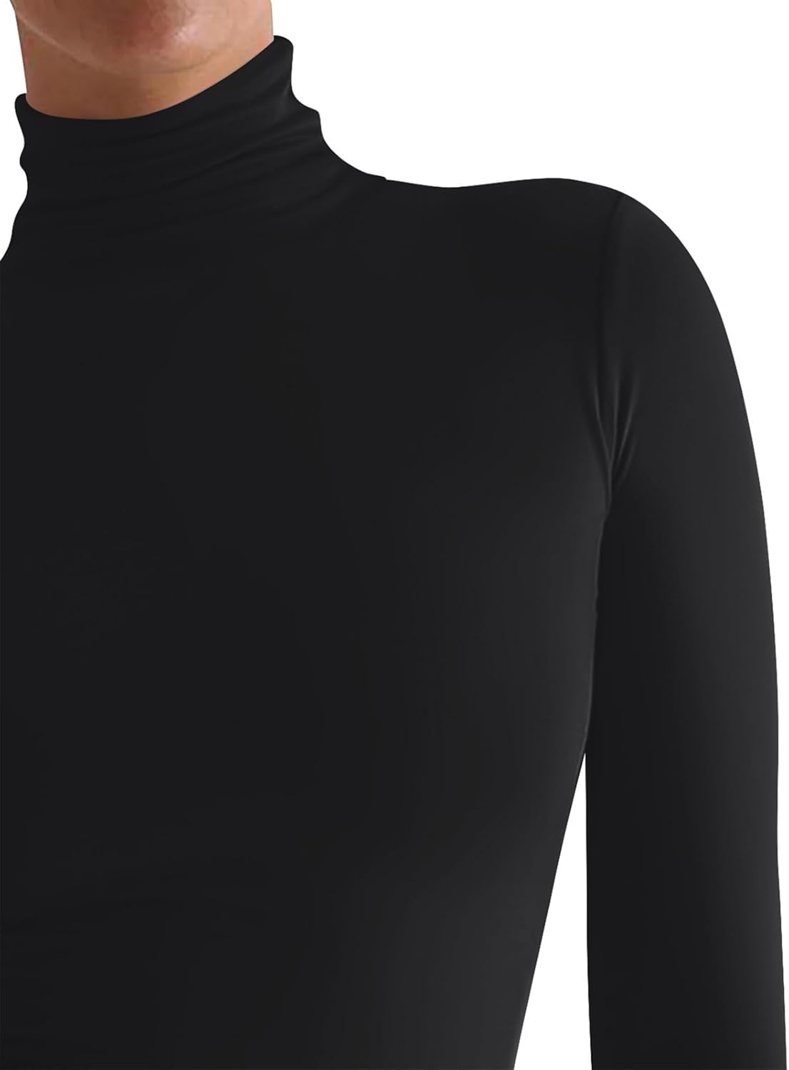 PINKMSTYLE Layering Turtle Necks Tops Black Long Sleeve T Shirt Double Lined Tops for Women Large