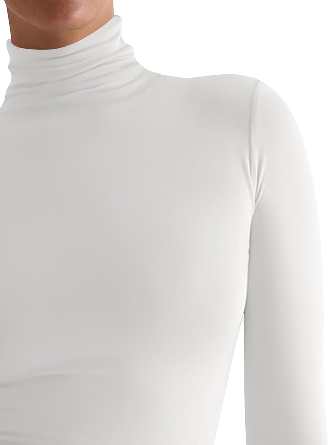 PINKMSTYLE Womens Mock Turtleneck Long Sleeve Tops Casual Double Lined T Shirts Trendy Outfits 2024 Small Off-White